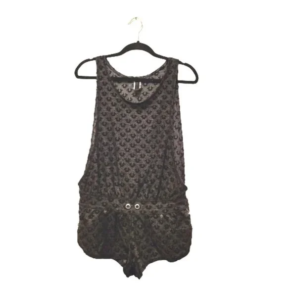 True Religion Womens Shorts Grey M Romper  All-Over Logo Print Pants - Picture 9 of 9